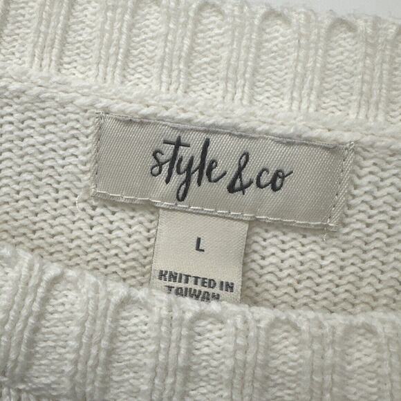 Style & Co Sweater Womens Large White Pink Striped Knit Pullover Long Sleeves - Picture 2 of 7